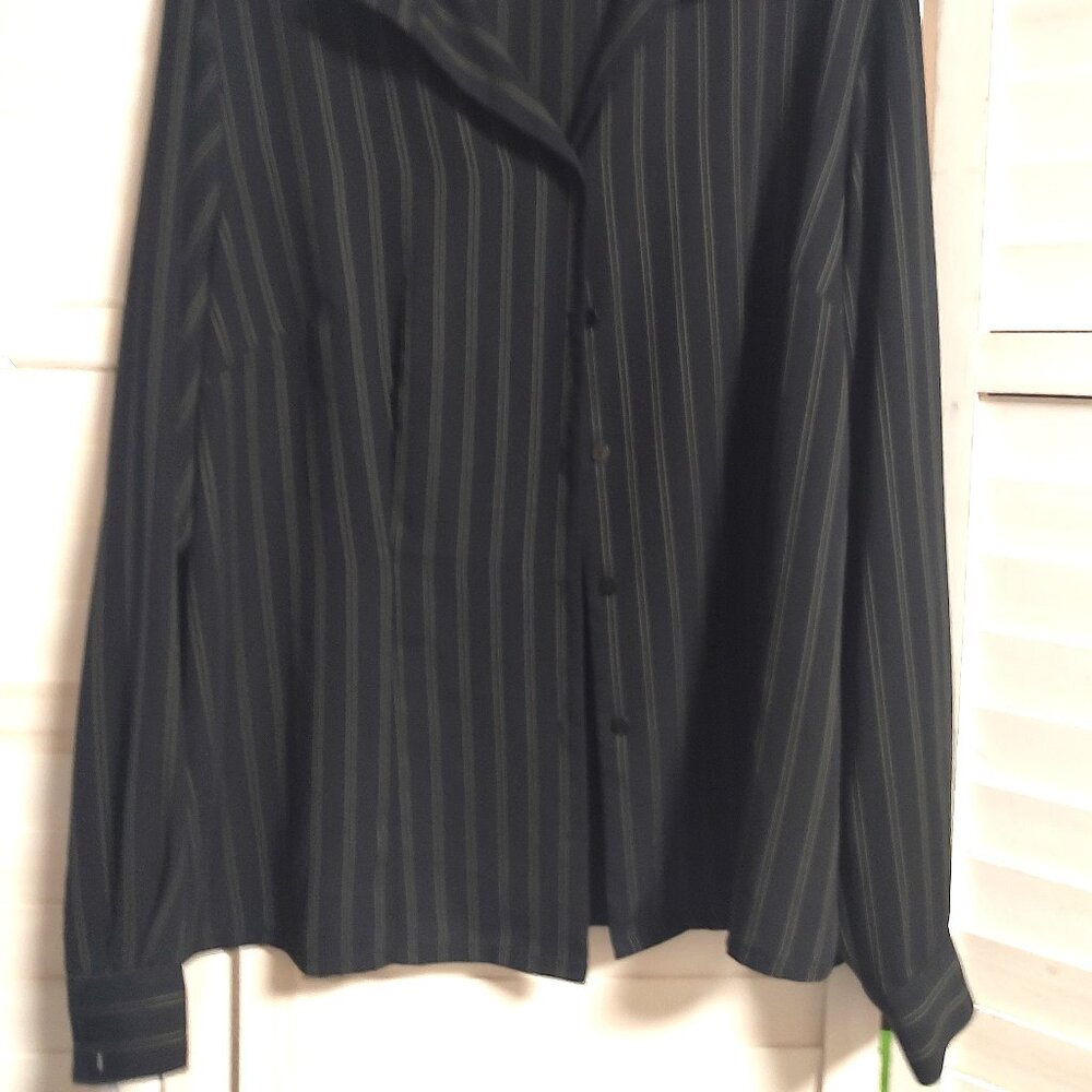Covington Silky Black with white stripes Button-down Long Sleeve Blouse- X-Large - Picture 4 of 4